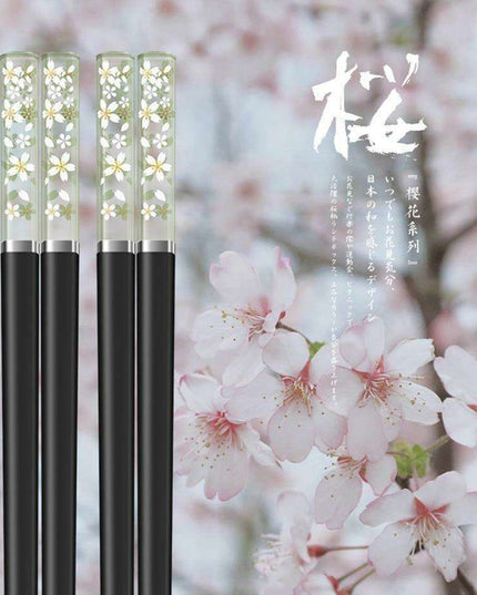 Sakura Elegance Amber Japanese Chopsticks Set - Antibacterial & Anti-Slip Dining Utensils