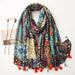 Blue Porcelain Print Cashmere Blend Shawl Wrap - Stylish Versatility for Every Event