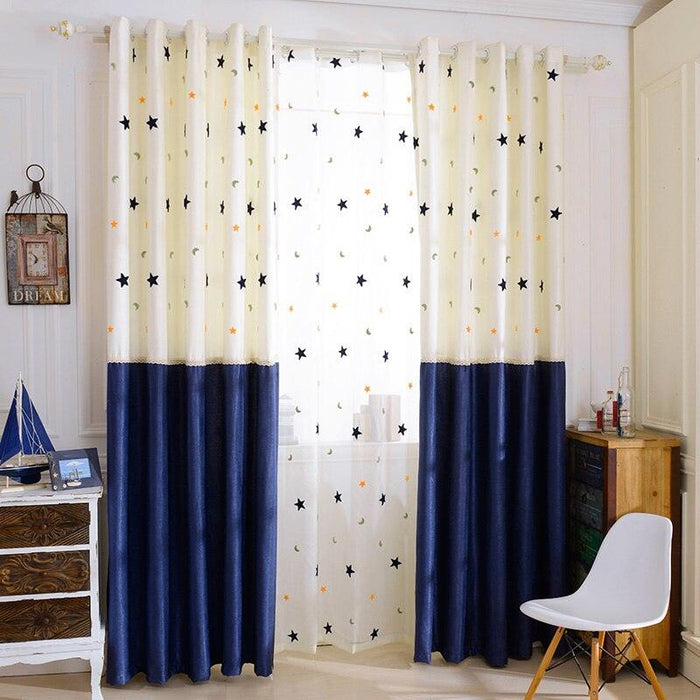 Starry Nights Kids Drapes - Stellar Stitching and Embroidered Night Sky