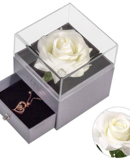 Timeless Elegance: Preserved Rose Jewelry Box Gift Set with Complimentary Necklace