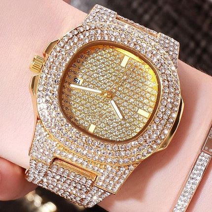 Faux Diamond Elegance Stainless Steel Timepiece