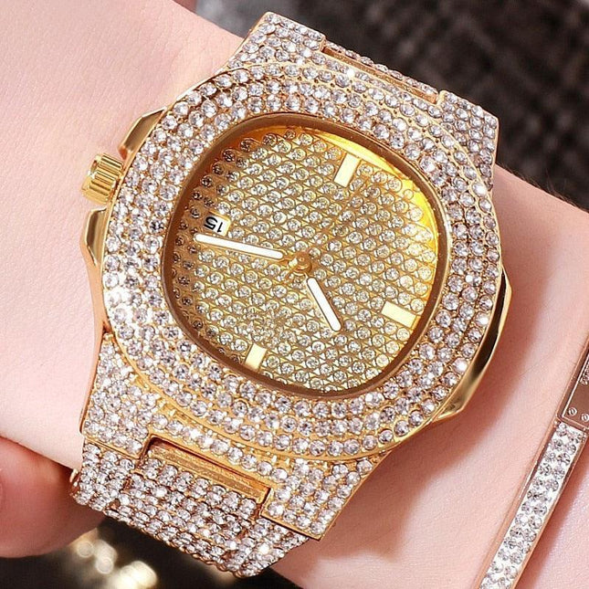 Faux Diamond Elegance Stainless Steel Timepiece