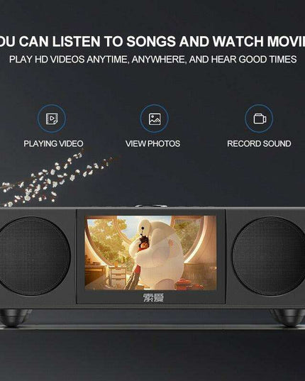 All-in-One Portable Bluetooth Multimedia Hub with Video, LED Screen, Microphone, FM Radio, and Clock