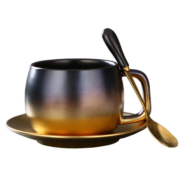 Morning Elegance: Luxe Black and Gold Marble Ceramic Coffee Mug Set