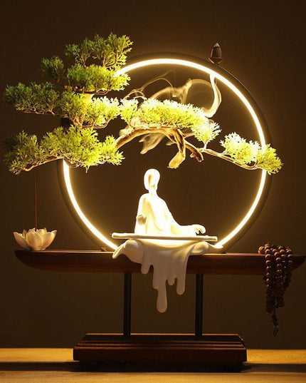 Pine Serenity LED Waterfall Incense Burner Set - Relaxing Home Accent