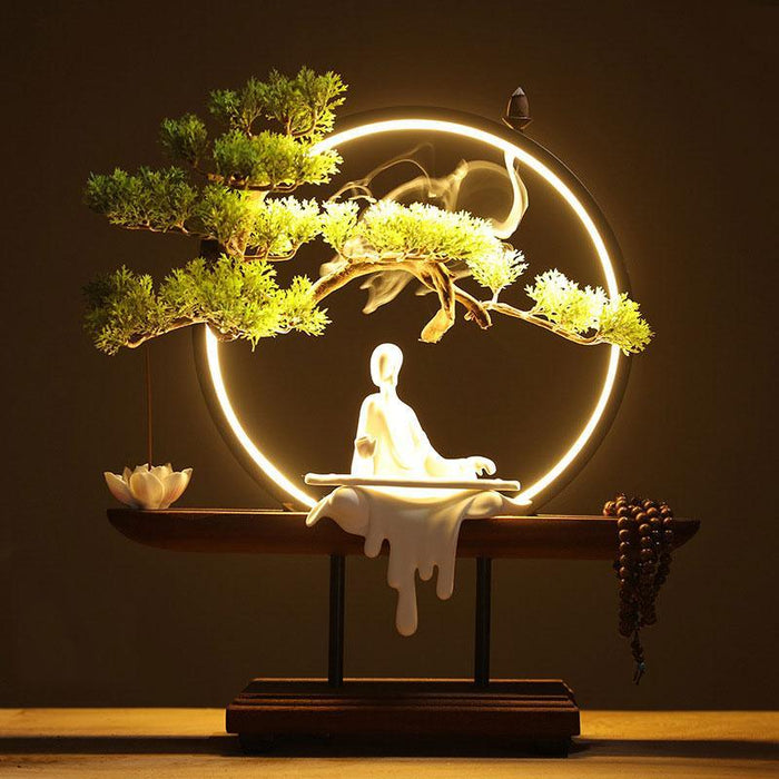 Tranquil Pine Smoke Waterfall Incense Burner Set with LED Light - Home Relaxation Decor Piece