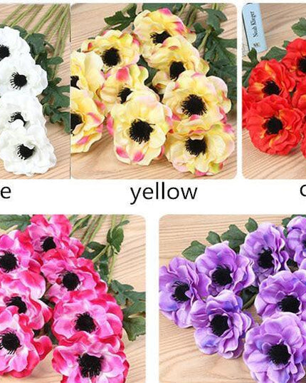 Lifelike Silk Anemone Floral Arrangement Set - 15-Piece Elegance Collection for Home and Events