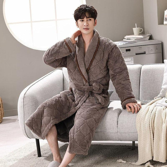 Ultimate Comfort Men's Quilted Coral Fleece Winter Bathrobe