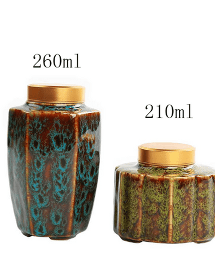 Elegant Vintage Chinese Ceramic Tea Storage Caddies - Set of 2 in Green & Black