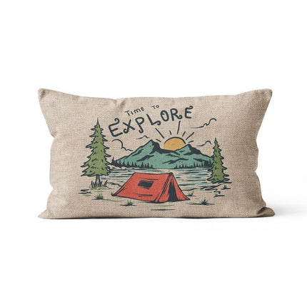 Charming Cartoon Camper Linen Throw Pillow Cover