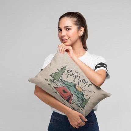 Charming Cartoon Camper Linen Throw Pillow Cover