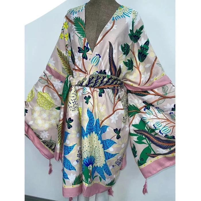Bohemian Silk Robe: African Autumn Women's Cardigan Kimono Dress Robe