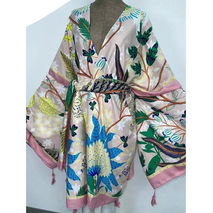 Boho Chic African Autumn Women's Silk Kimono Robe