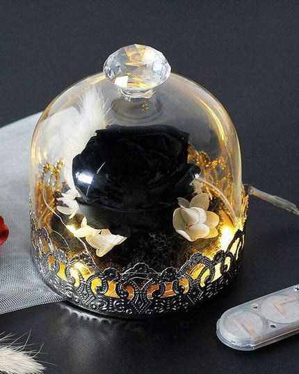 Timeless Elegance: Illuminated Red Roses in Glass Dome