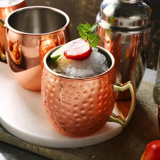 Golden Hammered Moscow Mule Mugs - Premium Copper Plated Steel Cups