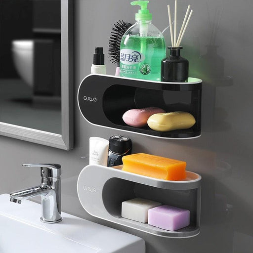 Drainer Soap Dish For Bathroom Multifunction Soap Holder With Hooks Organizer Punch-free Storage Box Bathroom Accessories-0-Très Elite-Gray-Très Elite
