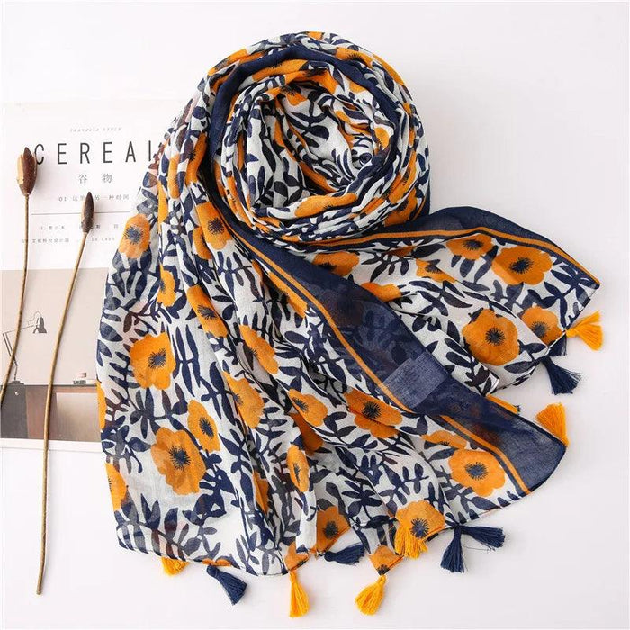 Blue Porcelain Print Cashmere Blend Shawl Wrap - Stylish Versatility for Every Event