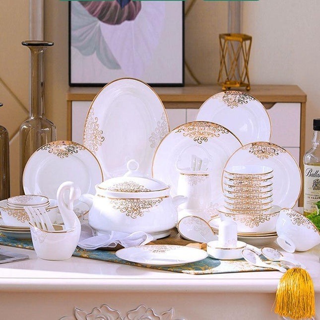 Elegant 60-Piece Asian-Inspired Porcelain Dining Set - A Luxurious Culinary Journey