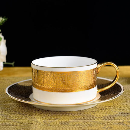 Opulent Gold-Embossed Bone China Tea Cup Set with Timeless Elegance