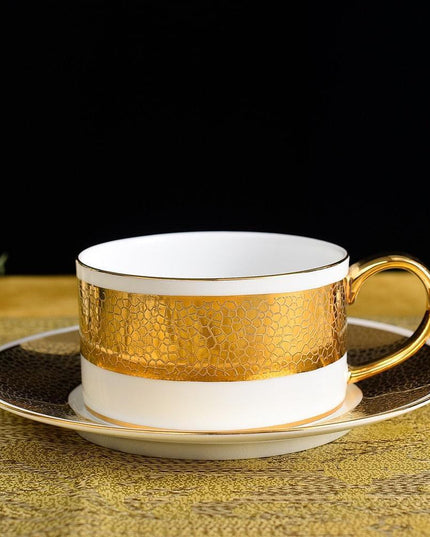 Opulent Gold-Embossed Bone China Tea Cup Set with Timeless Elegance