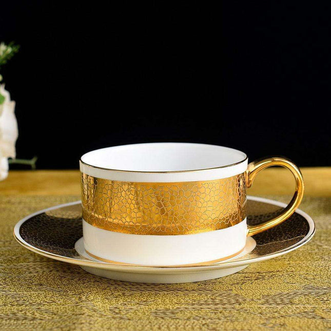 Luxurious Gold-Embellished Fine Bone China Coffee Cup and Saucer Set for Indulgent Moments