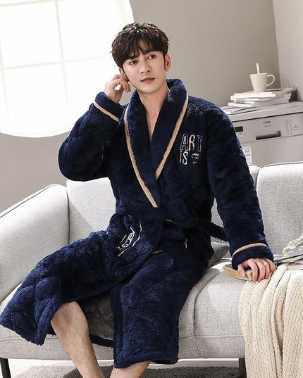 Men's Quilted Coral Fleece Winter Robe - Ultimate Luxury and Warmth