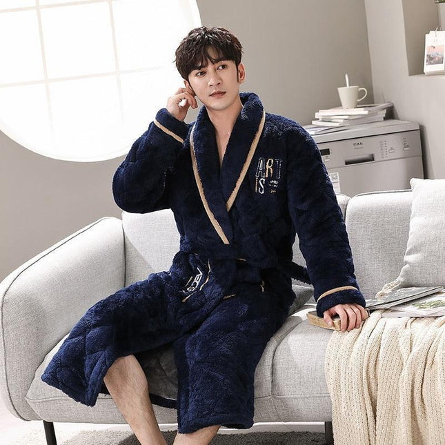 Men's Quilted Coral Fleece Winter Robe - Ultimate Luxury and Warmth