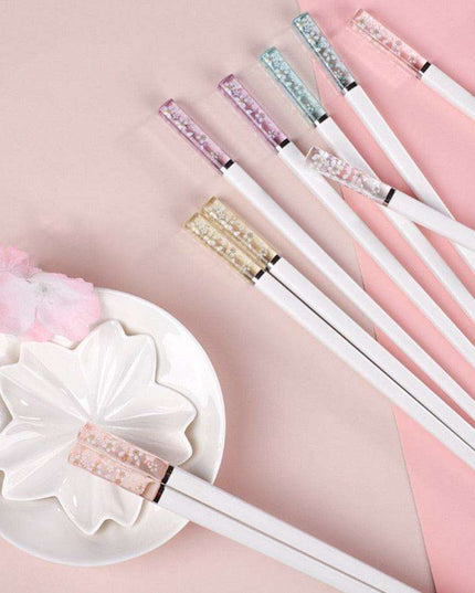 Sakura Elegance Amber Japanese Chopsticks Set - Antibacterial & Anti-Slip Dining Utensils