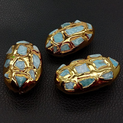 Elegant Gold-Plated Blue Larimar Bead Set: A Touch of Luxury for Your Jewelry Creations