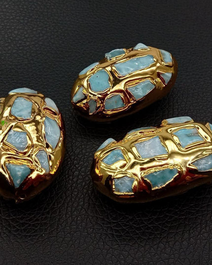 Elegant Gold-Plated Blue Larimar Bead Set: A Touch of Luxury for Your Jewelry Creations