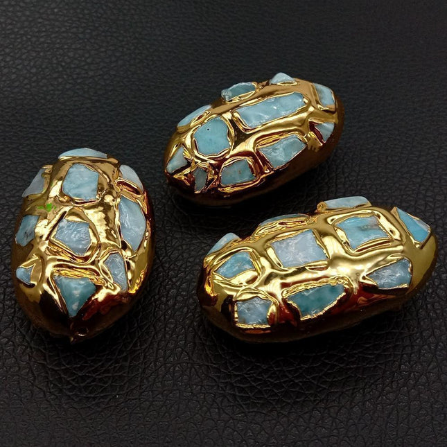 Elegant Gold-Plated Blue Larimar Bead Set: A Touch of Luxury for Your Jewelry Creations