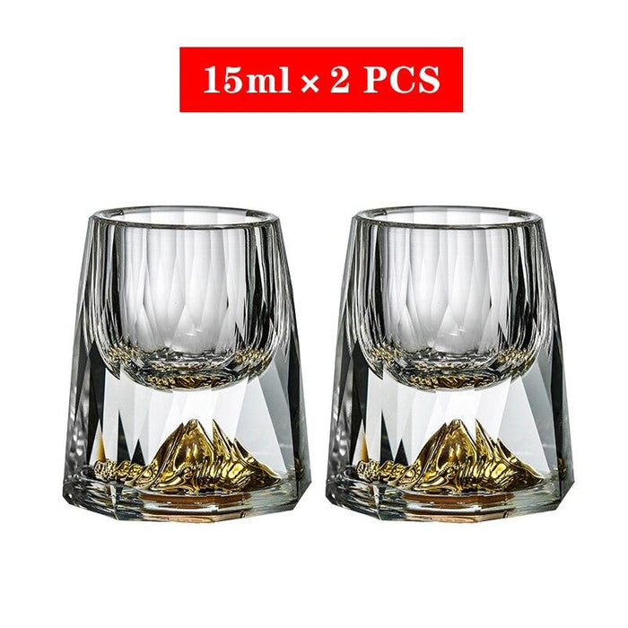 Set of 2 Crystal Shot Glasses with 24k Gold Foil Accents