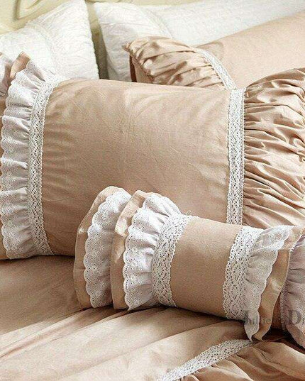 Charming European Lace Lumbar Pillow with Regal Ruffle Design