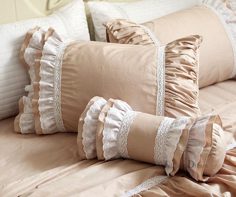 European Elegance Princess Lumbar Pillow with Embroidered Lace Ruffle
