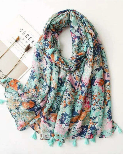 Luxurious Blue Porcelain Cashmere Blend Shawl - The Perfect Accessory for Any Occasion