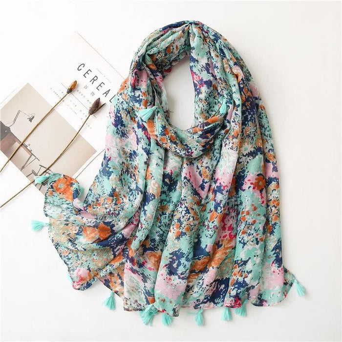 Luxurious Blue Porcelain Cashmere Blend Shawl - The Perfect Accessory for Any Occasion