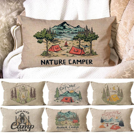 Charming Cartoon Camper Linen Throw Pillow Cover