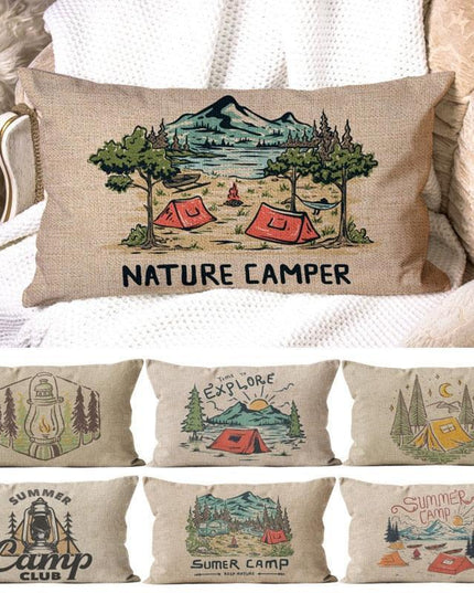 Charming Cartoon Camper Linen Throw Pillow Cover