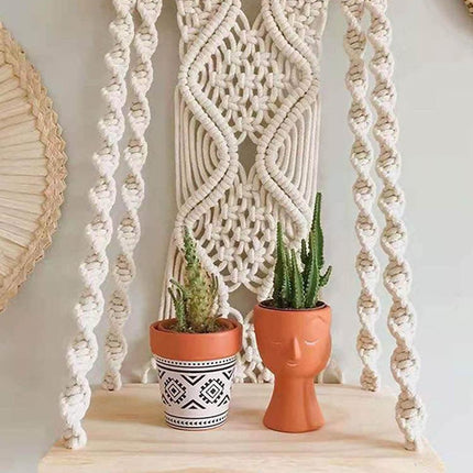 Bohemian Macrame Storage Shelf with Elegant Tassels - Handcrafted Decor for Stylish Spaces