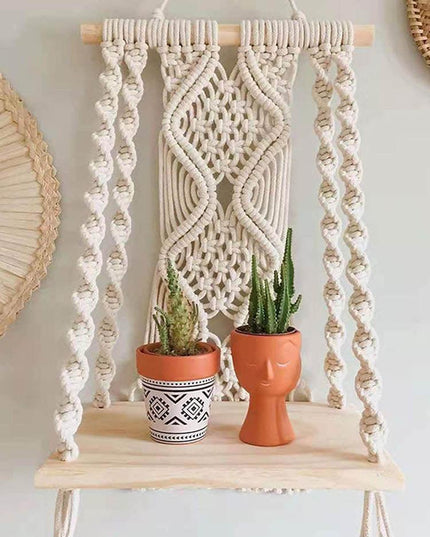 Bohemian Macrame Storage Shelf with Elegant Tassels - Handcrafted Decor for Stylish Spaces