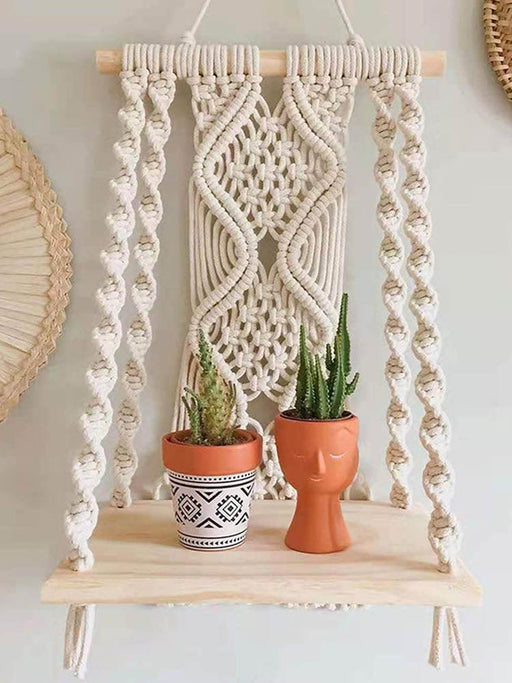 Bohemian Tassel Macrame Tapestry Wall Hanging Shelf- Stylish & Functional Home Accent