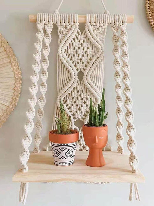 Bohemian Macrame Storage Shelf with Elegant Tassels - Handcrafted Decor for Stylish Spaces