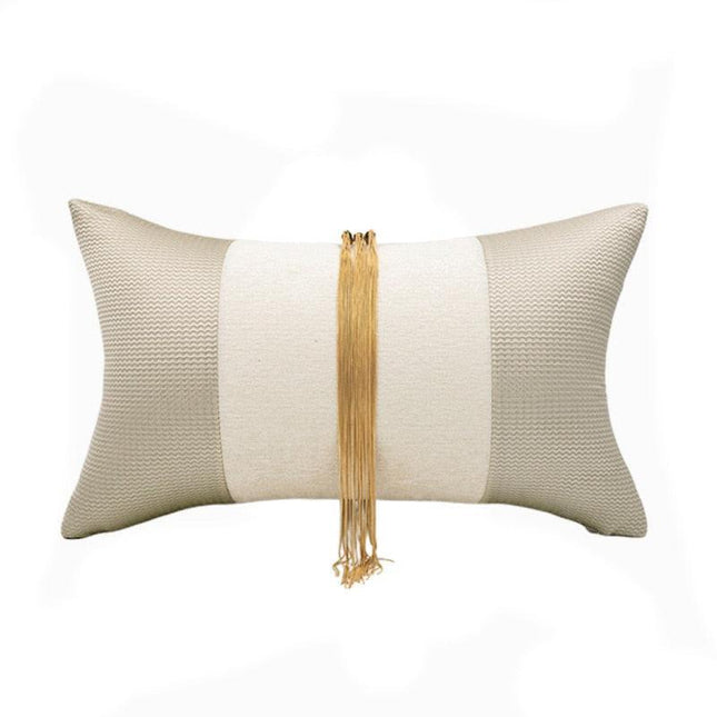 Elegant Gold-Striped Cotton Decorative Pillow Cover