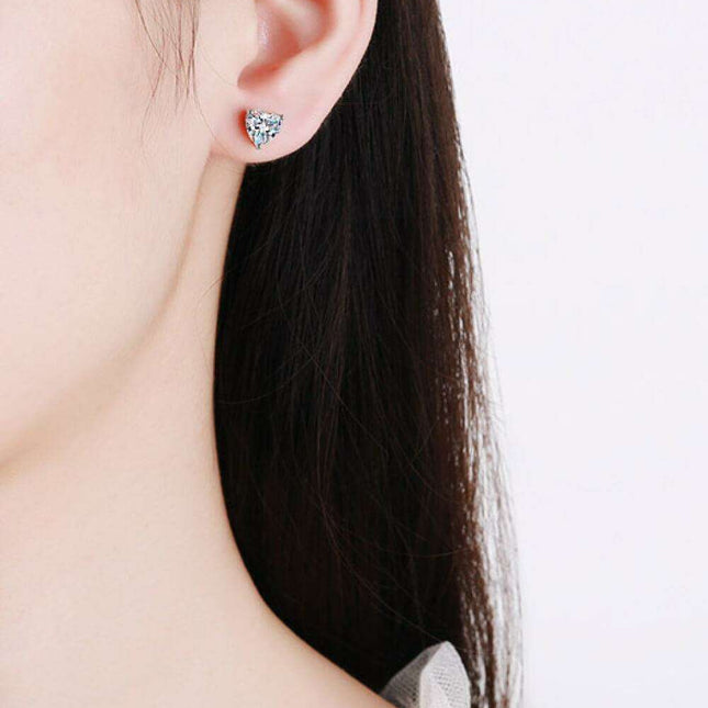 Heart-Cut Moissanite Stud Earrings in Sterling Silver Elegance