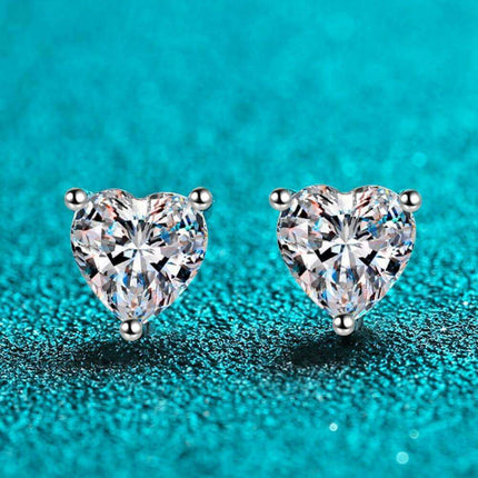 Heart-Cut Moissanite Stud Earrings in Sterling Silver Elegance