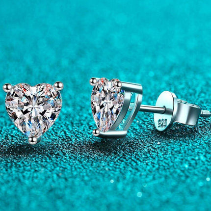 Heart-Cut Moissanite Stud Earrings in Sterling Silver Elegance