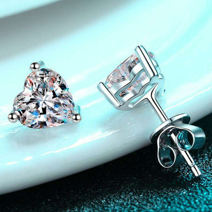 Heart-Cut Moissanite Stud Earrings in Sterling Silver Elegance
