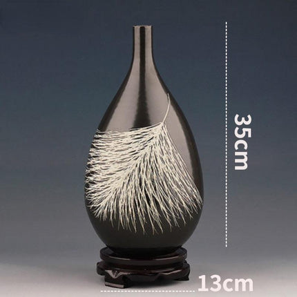 Heavenly Harmony Ceramic Vase with Ethereal Feather and Raindrop Details