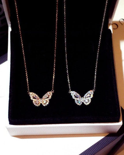 Elegant Rose Gold Butterfly Pendant Necklace with Dazzling Cubic Zirconia Accents