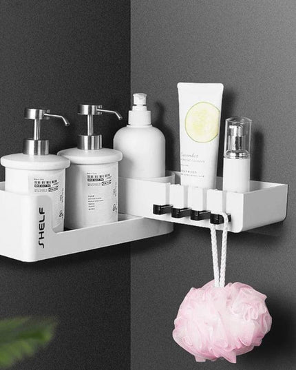Rotating Corner Wall Storage Rack with Hooks for Smart Bathroom and Kitchen Organization